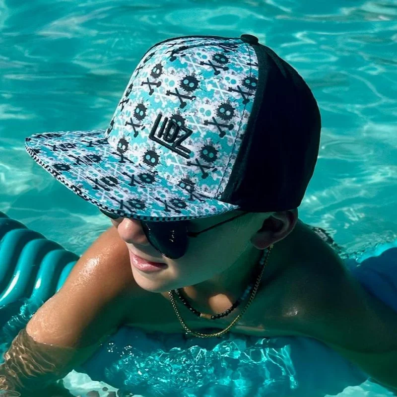 Eco-friendly straw hat for women with sustainable design and natural fibers -LIDZ Signature Series- Skull Splat (Child)