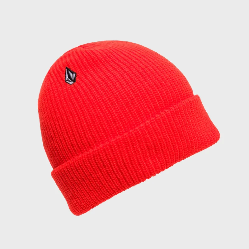 Premium cap with leather strap accent -Volcom Mens Full Stone Beanie Hat - One Size - Bright Red