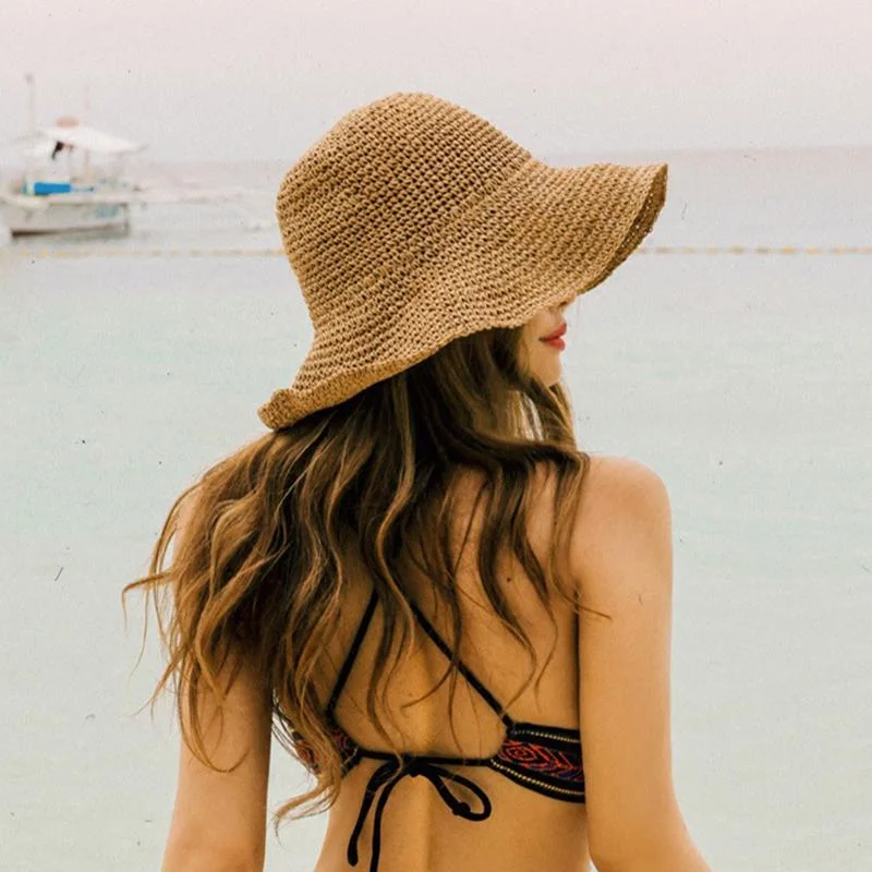 Fashionable straw hat for women with oversized brim for added shade -Foldable Weave Straw Hat