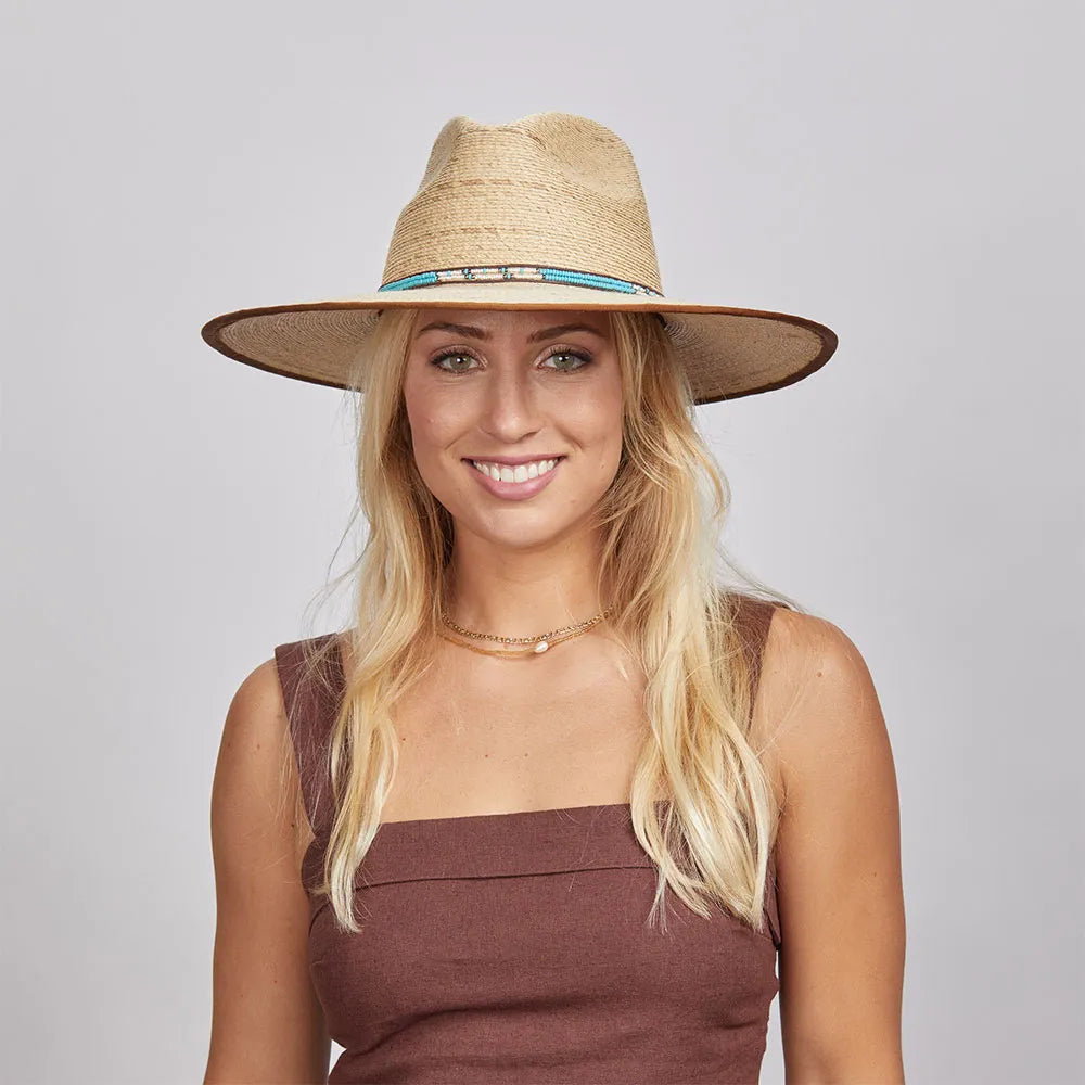 Cute straw hat for women with bow detail and soft, summery look -St Tropez | Womens Wide Brim Palm Braid Sun Hat