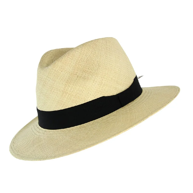 Classic straw sun hat for men with a relaxed fit for summer outdoor activities -Camilo Panama Executive Natural - Black Band (Fine Grade)