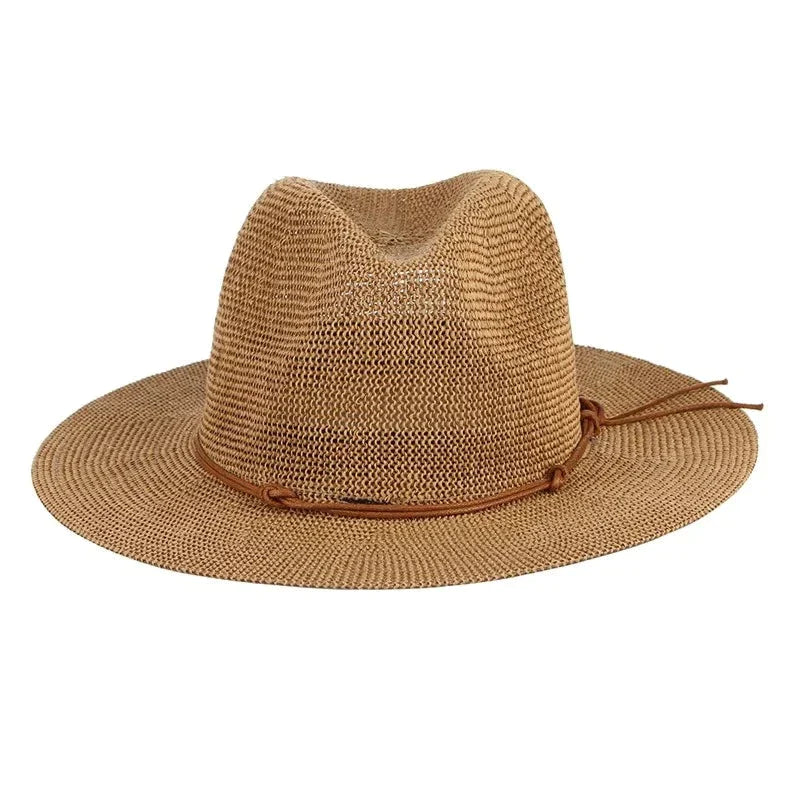 Casual straw cap for men with simple design and relaxed look -Hollow Out Panama Straw Hat