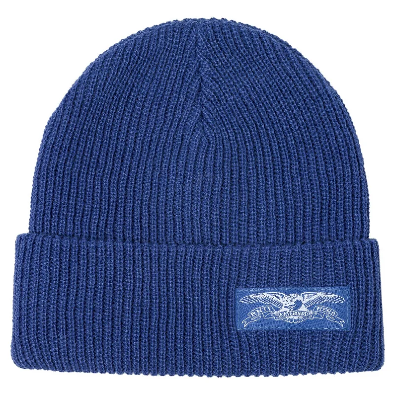 Premium snapback cap with embroidered artwork -Anti Hero - Stock Eagle Label Cuff Beanie Blue