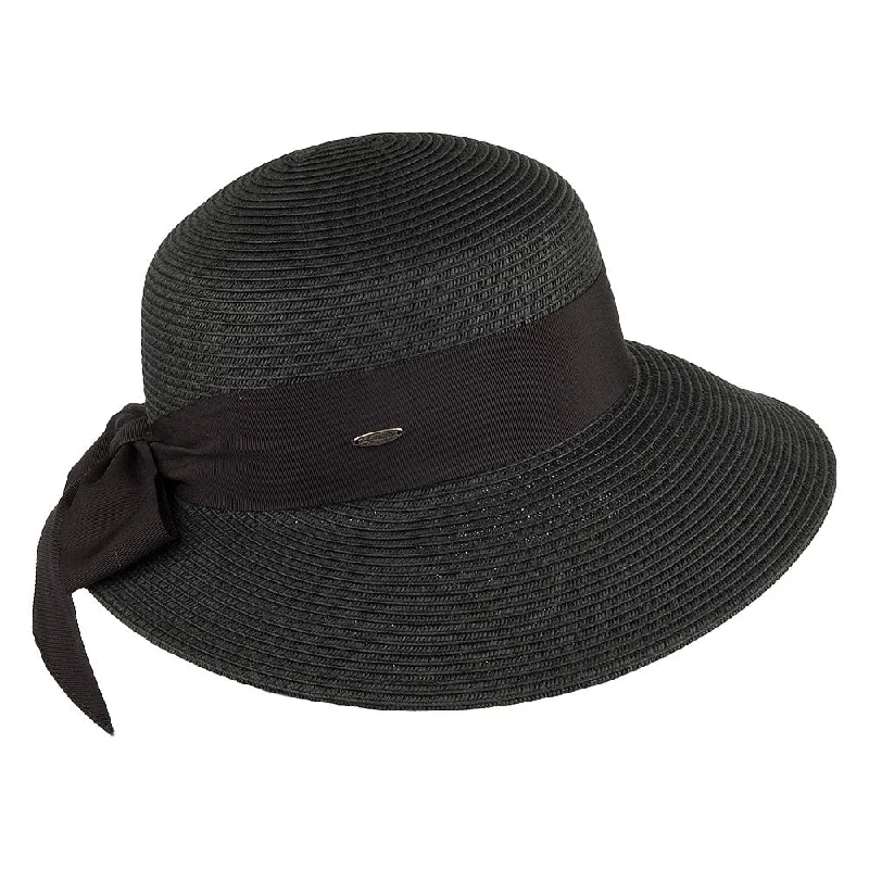 Baseball Cap for Workout Sessions -Scala Hats Straw Sun Hat With Grosgrain Bow - Black