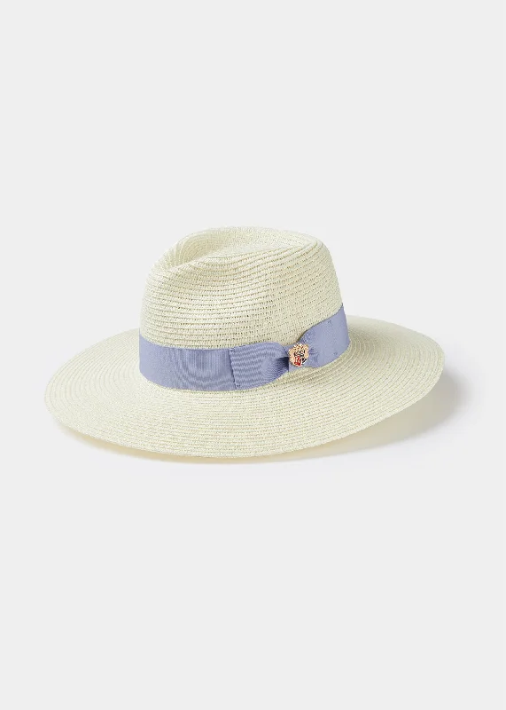 Cute straw hat for kids with vibrant colors and playful designs -Emelle Straw Hat With Dusk Blue Ribbon