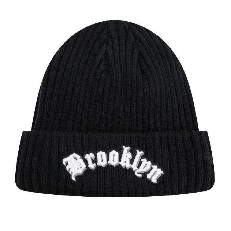 Bright red cap for standout team spirit -NBA BROOKLYN NETS OLD ENGLISH UNISEX BEANIE (BLACK)