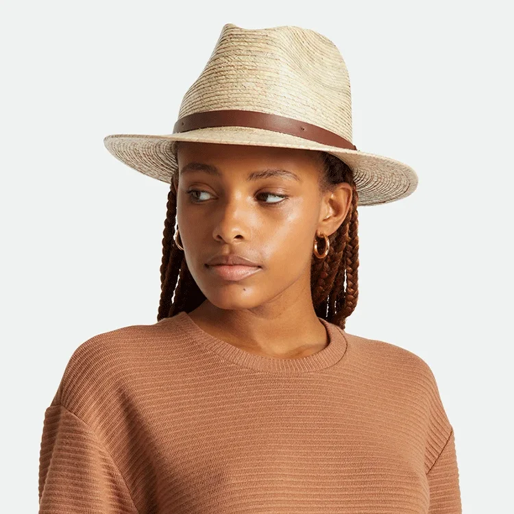 Handmade felt hat with unique artistic flair -Brixton Messer Straw Fedora - Natural