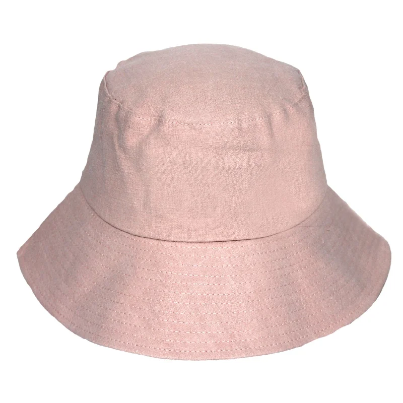 Picnic Bucket Hat for Outing -Sadie Linen Bucket Hat - Pink