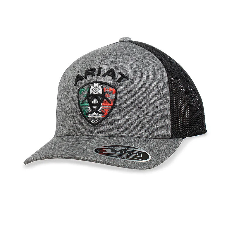 Black Baseball Cap for Versatile -Ariat Men's Flexfit 110 Snapback Mexico Logo - Grey - A300063506