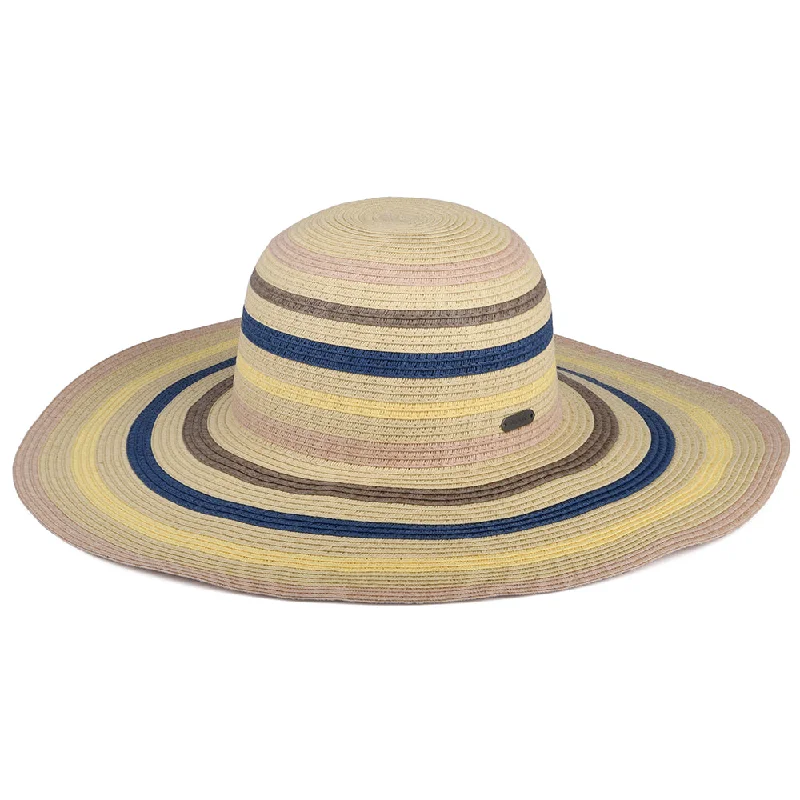 Wide-brim straw hat for women with UV protection for sunny beach days -Barbour Hats Astley Wide Brim Sun Hat - Natural-Multi