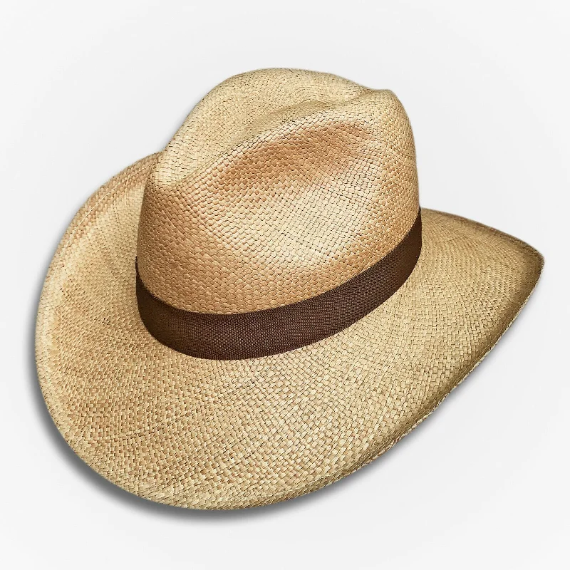 High-quality straw hat for men with a wide brim and durable construction -Genuine Cowboy Vaquero Style  Panama Hat Handwoven In Ecuador - Large Brim