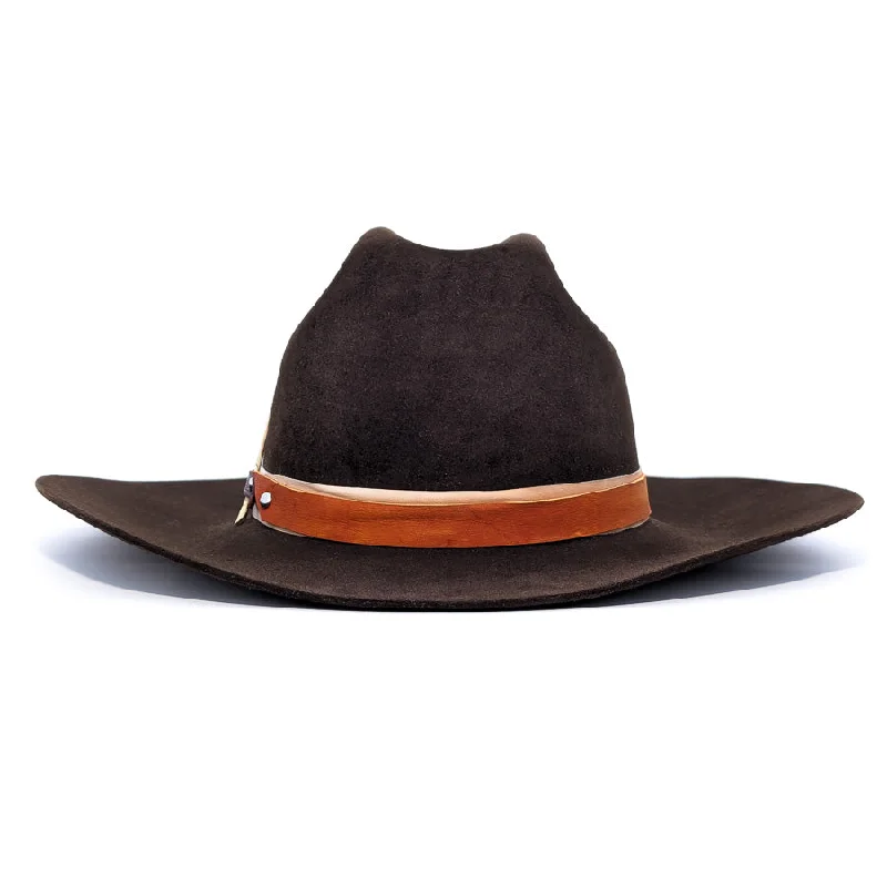 Bold felt hat with unique shape design -Dark Brown Rancher - Custom Felt Hat