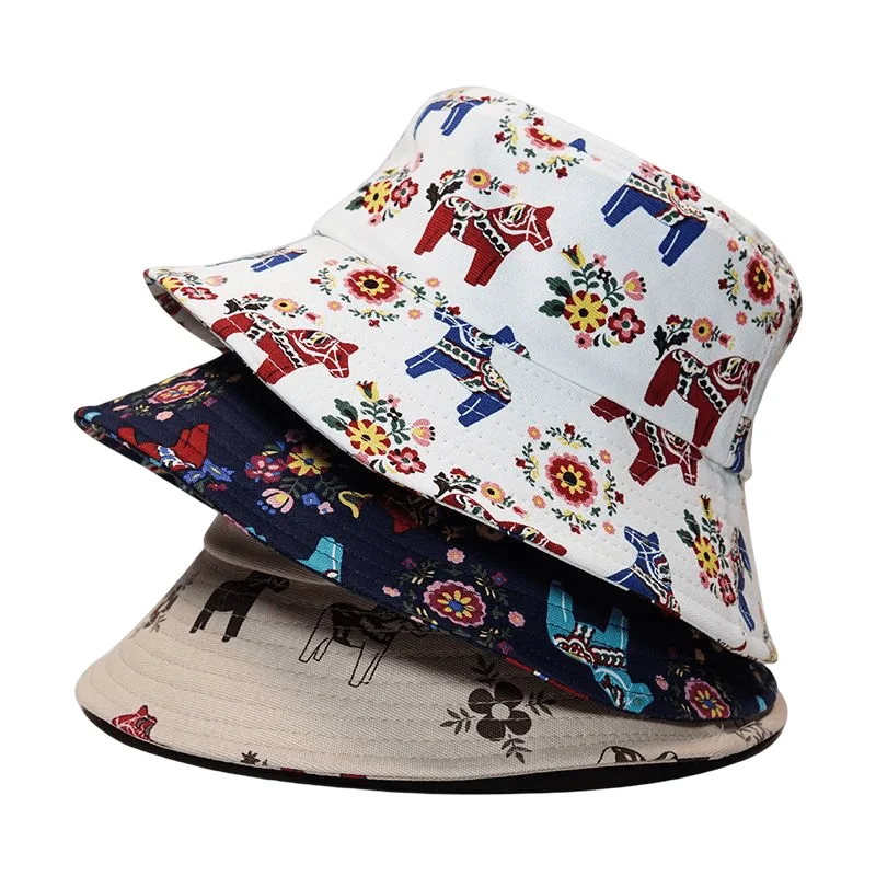 Modern Bucket Hat for Trendy -Vintage Wood Horses Bucket Hat