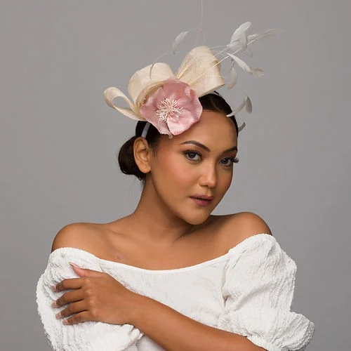 Durable felt hat for rugged outdoor wear -Minimal Beige headband fascinator