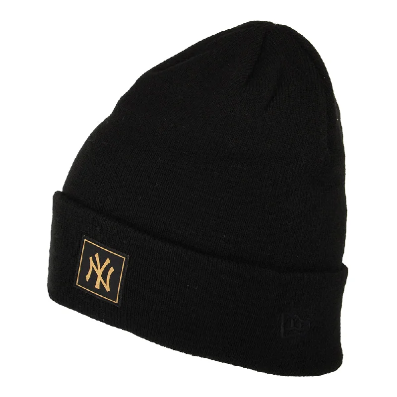 Camouflage dad cap for subtle outdoor blend -New Era New York Yankees Beanie Hat - MLB Metallic Badge Cuff Knit - Black-Gold