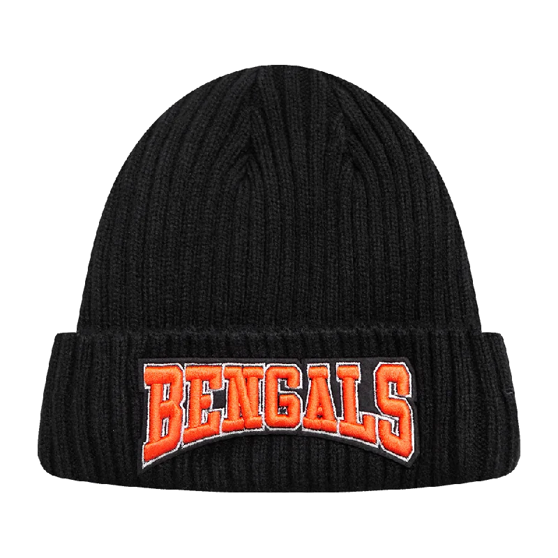 Bright neon cap for bold visibility needs -NFL CINCINNATI BENGALS CREST EMBLEM UNISEX KNIT BEANIE (BLACK)