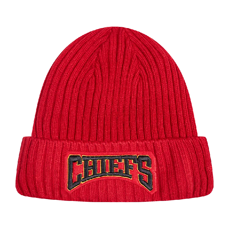 Bright cap for fun festival outfits -NFL KANSAS CITY CHIEFS CREST EMBLEM BEANIE (RED)