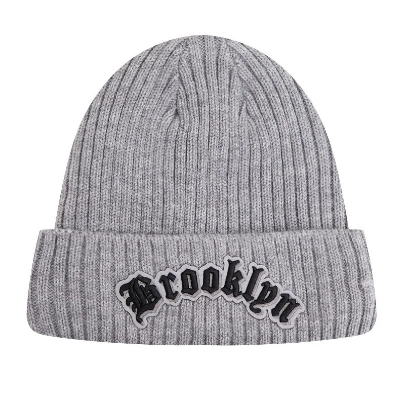 Retro striped cap for vintage sporty vibes -NBA BROOKLYN NETS OLD ENGLISH UNISEX BEANIE (HEATHER GREY)