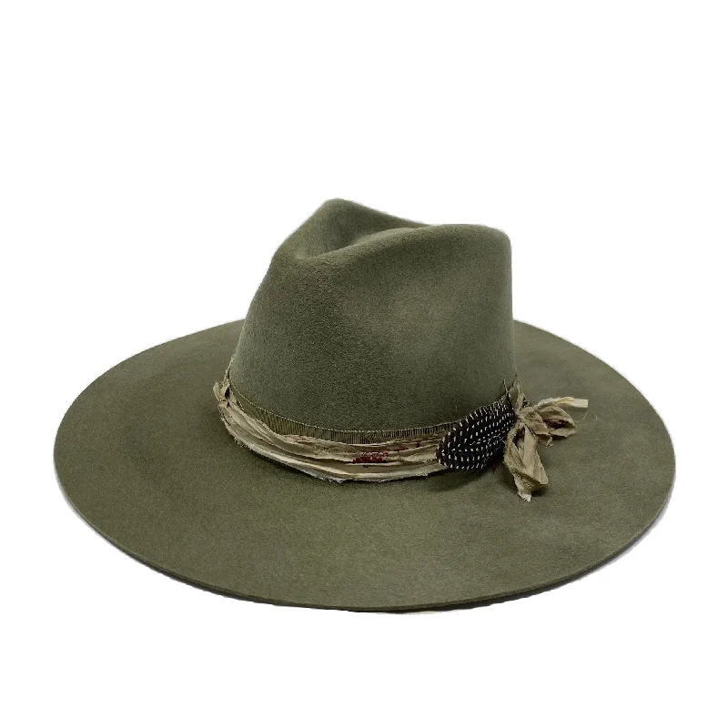 Elegant wool felt hat for dressy occasions -VERONA FEDORA IN PALE OLIVE WITH VINTAGE SILK