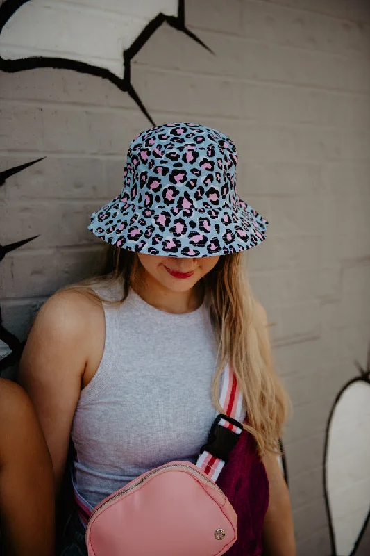 Golf Bucket Hat for Sport -Blue Leopard Print Bucket Hats