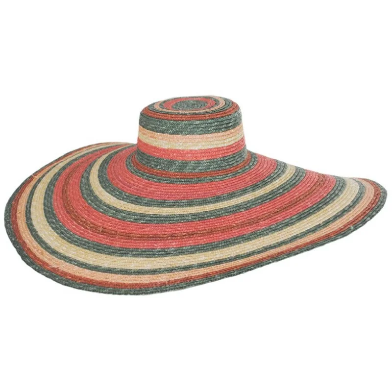 Soft straw hat for women with a flexible brim for ultimate comfort -Milan Stripe Wide Brim Wheat Straw Sun Hat