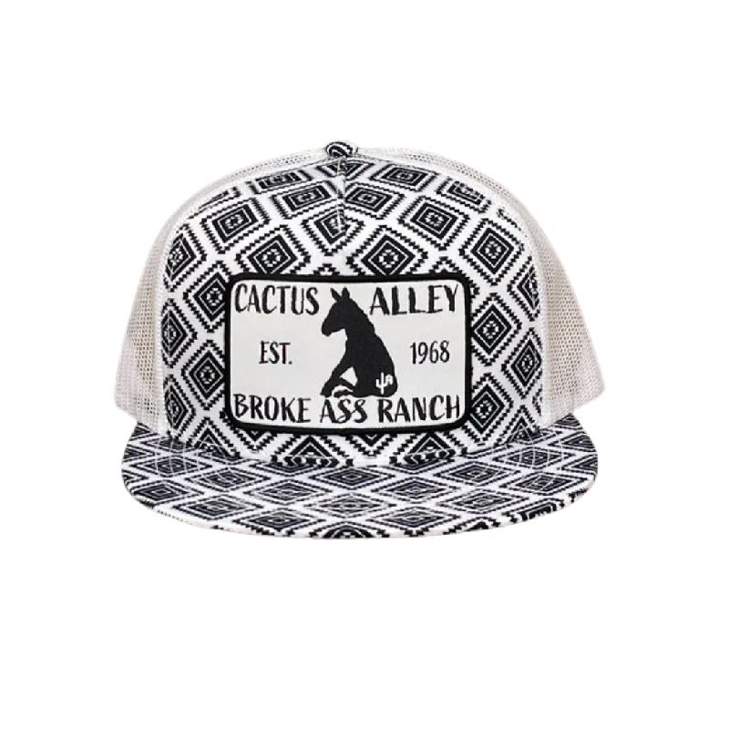 Sun Protection Baseball Cap for Outdoors -"Donkey" - CA Black/White Aztec, Snapback Cap By Cactus Alley Hat Co