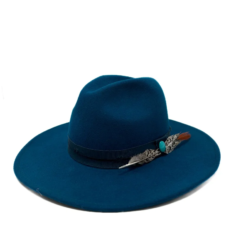 Bold felt hat with vibrant wool hues -Dallas fedora in ocean blue