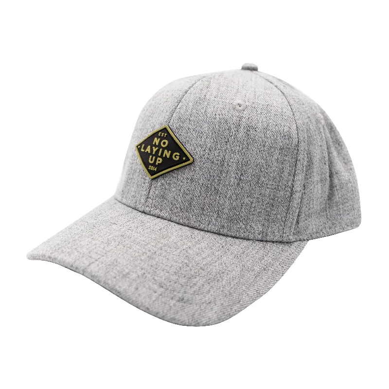 Wool Baseball Cap for Warmth -Green & Black Retro Diamond Patch Hat | Heather Grey Adjustable Flexfit