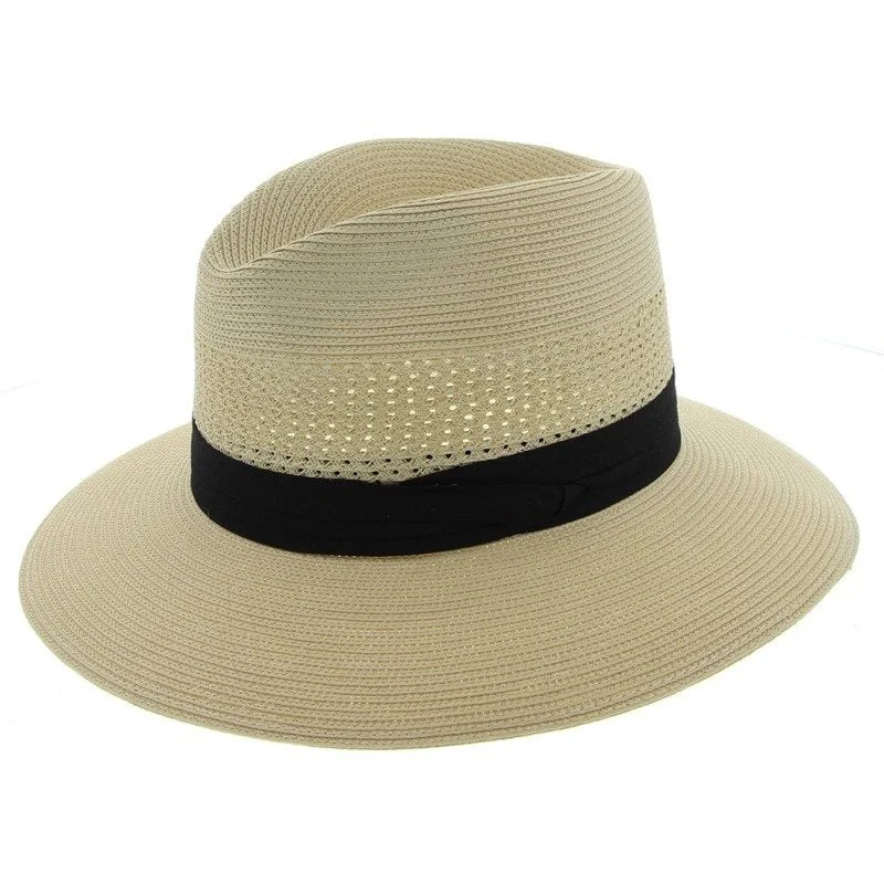 Elegant straw hat for women with decorative ribbon and fashionable touch -Safari Poly - Cream