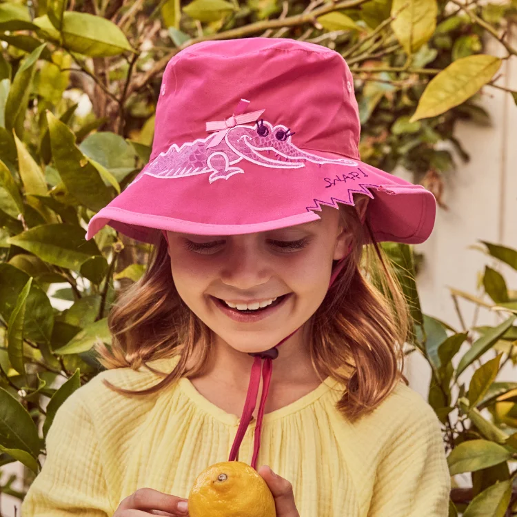 Heart Shaped Bucket Hat for Love -Cancer Council Girl's Wide Brim Croc Hat - Pink