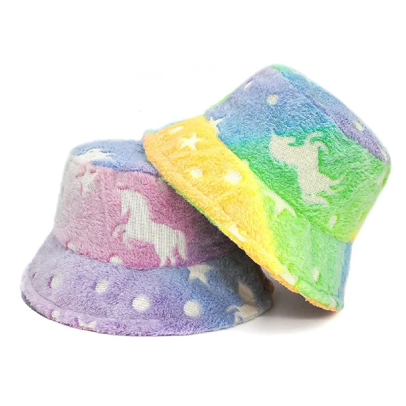 Brown Bucket Hat for Earthy -Unicorns Tie-Dye Fur Bucket Hat