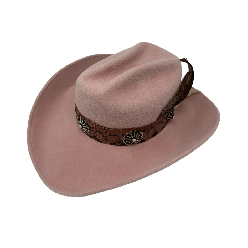 Rugged felt hat for outdoor adventure needs -Le Twat Blush with Silver & Coral Conchos