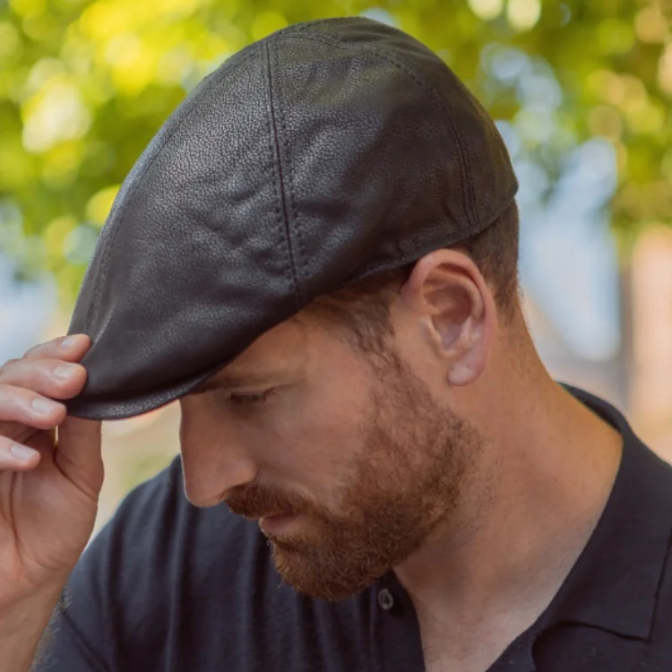 Leather Baseball Cap for Luxury -Stanton Cappuccio Leather Drivers Cap - Black