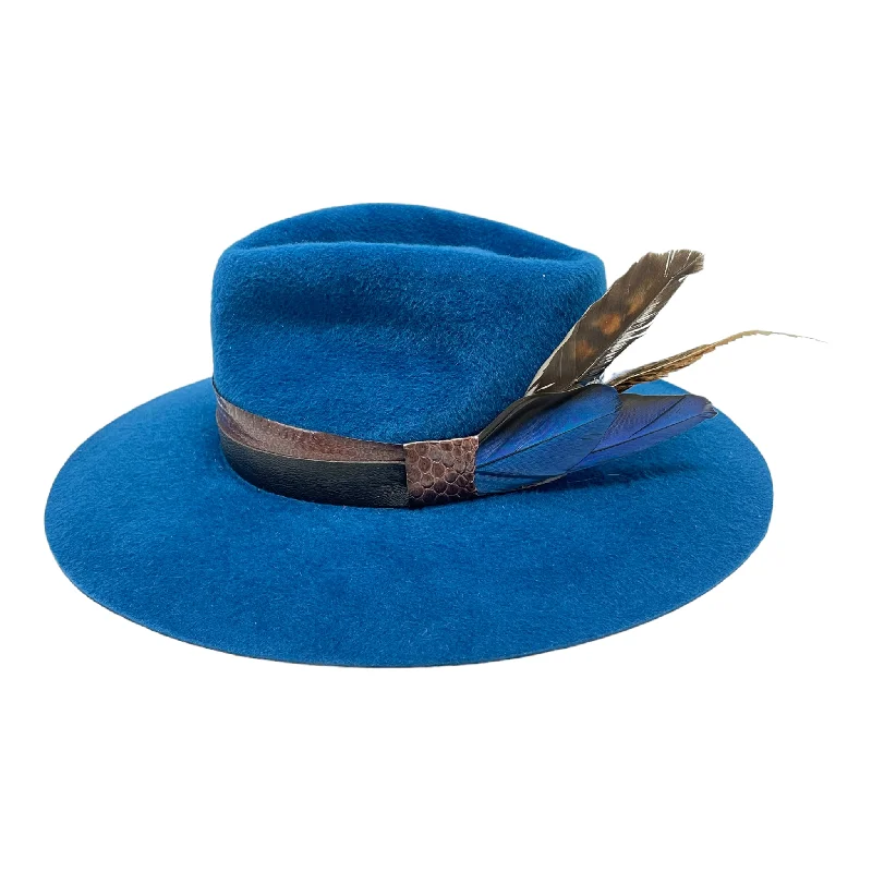 Handmade felt hat with rustic wool charm -Teal Velour Fedora