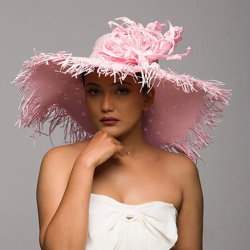 Vintage felt hat with classic fedora shape -Pastel pink sun hat with silk flower