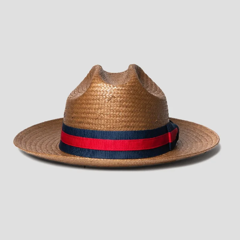 Rugged wool felt hat for tough weather -Miller Ranch Fedora -- Patriotic Straw