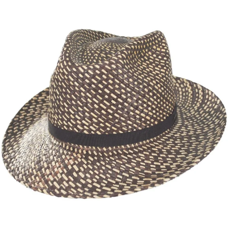 Bold felt hat with striking pattern details -Phineas Two Tone Panama Straw Fedora Hat