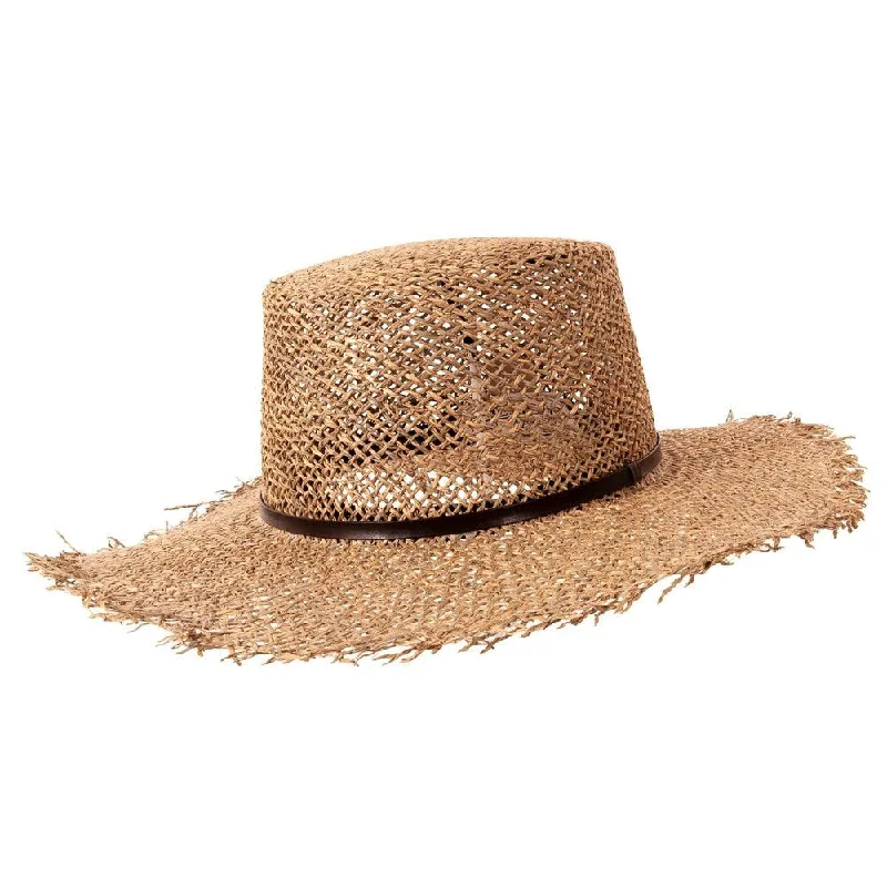 Comfortable straw visor hat for women with adjustable strap and sun protection -Seabrook | Womens Wide Brim Straw Sun Hat