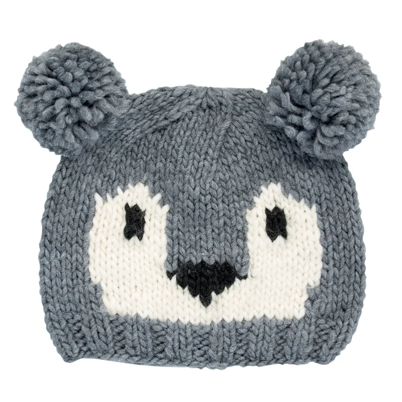 Adjustable strap cap for custom size comfort -Womens Koala Pom Beanie