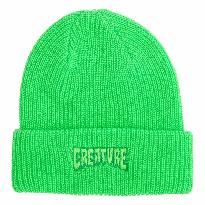 Neon graphic cap for eye-catching night runs -Creature - Logo Outline Beanie Safety Green