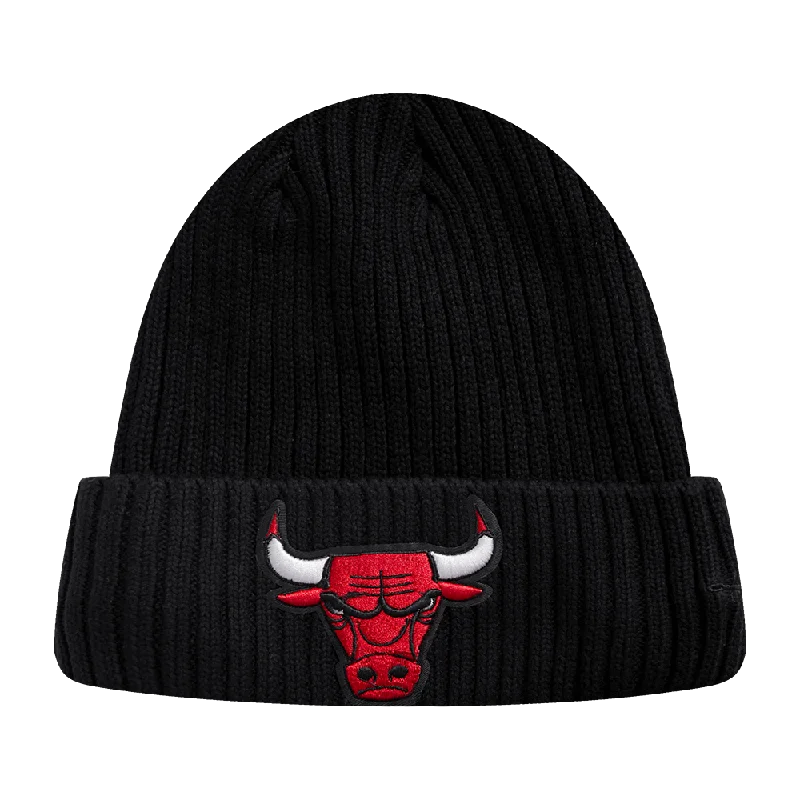 Embroidered logo cap for team spirit Pride -NBA CHICAGO BULLS KNIT BOX SET BEANIE (BLACK)