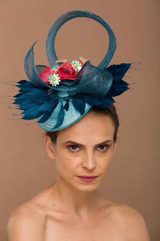 Bold felt hat with striking pattern details -Navy Fascinator With Shimmer (Cory)