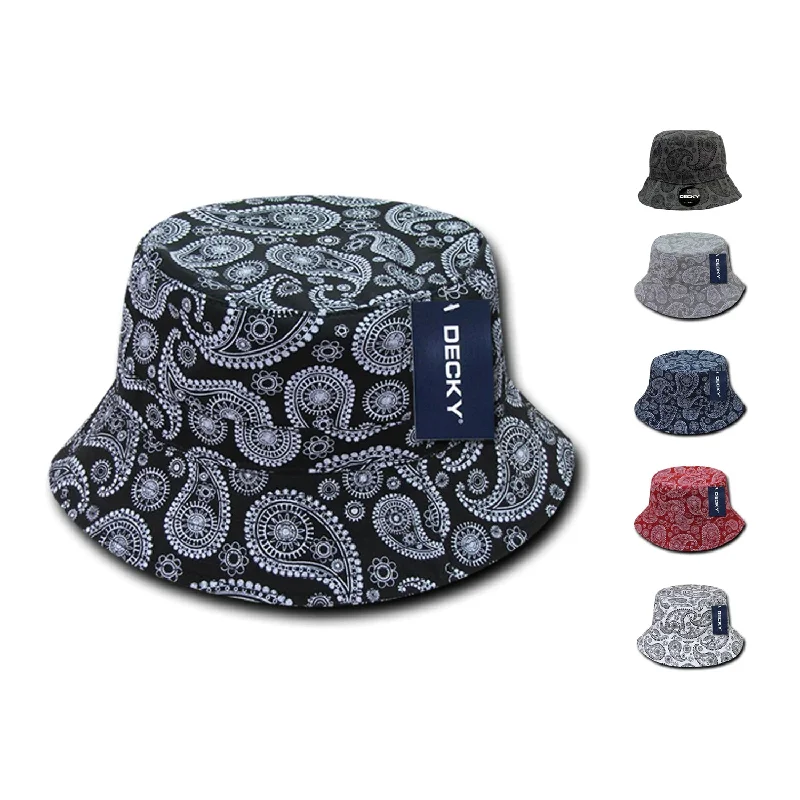 Tie Dye Bucket Hat for Colorful -Decky 459 Paisley Bandana Design Bucket Hats Fitted Buckets Caps Cotton