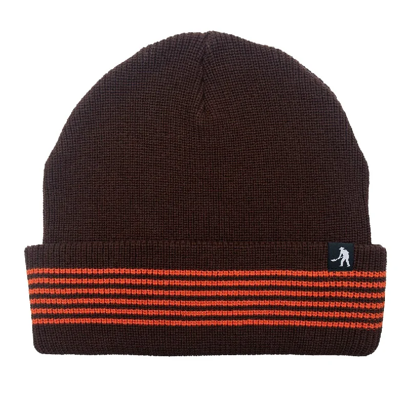 Washed denim cap for broken-in softness -Pass~Port - Organic Cotton Stripe Knit Beanie Choc/Orange