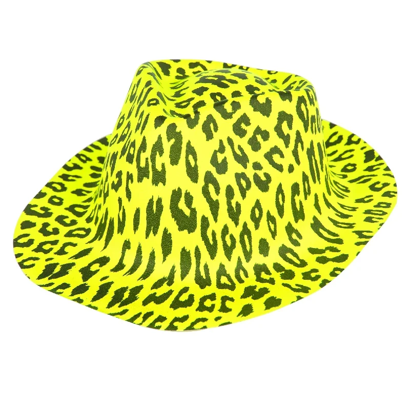 Lightweight wool felt hat for summer wear -Yellow Animal Print Camouflage Fedora Hat