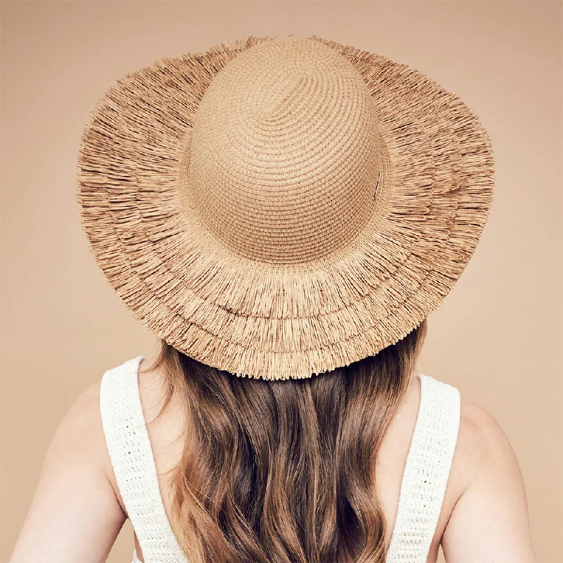 Adjustable straw hat for men with a comfortable fit for outdoor activities -Seeberger Hats Toyo Straw Fringe Sun Hat - Light Brown