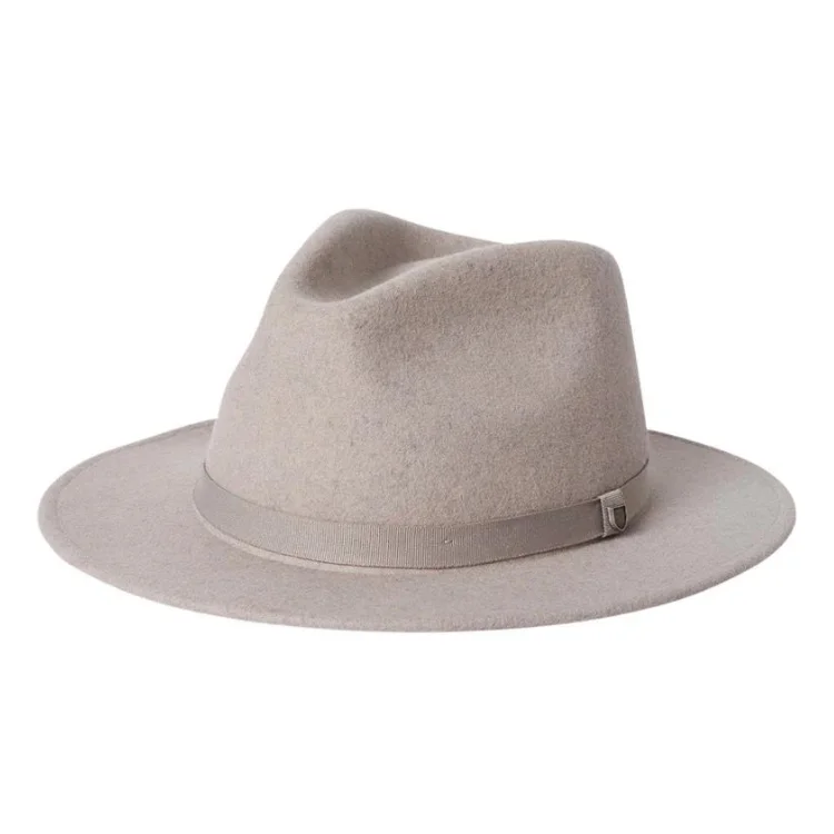 Durable wool felt hat for outdoor durability -Brixton Messer Packable Fedora - Oatmeal