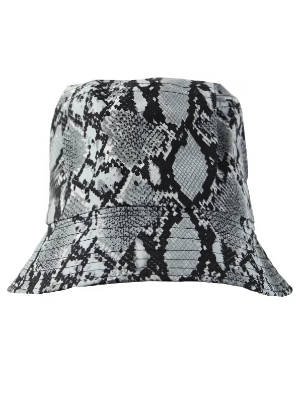 Casual Bucket Hat for Everyday -Gray & Black Snake Print Womens Bucket Hat