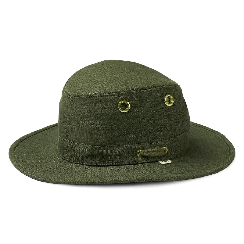 Beach-ready straw sun hat for women with adjustable chin strap and sun protection -Tilley Hats TH5 Hemp Sun Hat - Olive