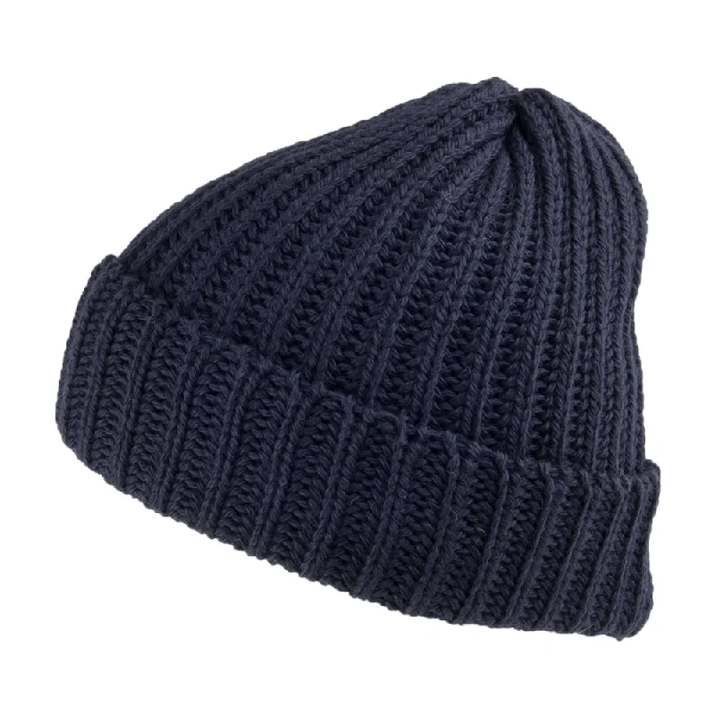 Classic navy cap for timeless wardrobe staple -Highland 2000 Merino Wool Short Fisherman Beanie Hat - Navy Blue